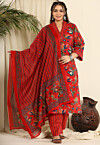 Printed Pure Cotton Pakistani Suit in Red