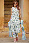 Printed Pure Cotton Pakistani Suit in White