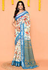 Printed Pure Cotton Saree in Off White