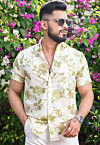 Printed Pure Cotton Shirt in Off White
