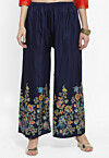 Printed Rayon Palazzo in Navy Blue