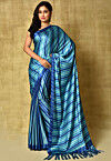 Printed Satin Saree in Blue