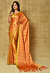 Printed Satin Saree in Orange and Yellow