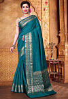 Pure Muga Silk Banarasi Saree in Dark Teal Blue