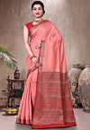 Pure Muga Silk Banarasi Saree in Peach