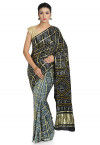 Pure Satin Silk Gharchola Saree in Black and Grey