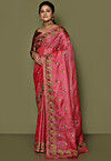 Pure Silk Embroidered Saree in Coral Pink