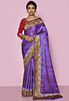 Pure Silk Embroidered Saree in Indigo Blue