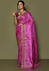 Pure Silk Embroidered Saree in Magenta