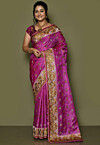 Pure Silk Embroidered Saree in Magenta