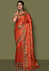 Pure Silk Embroidered Saree in Orange