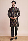 Sequinned Art Silk Kurta in Black