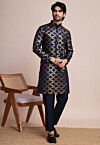 Sequinned Art Silk Kurta in Navy Blue