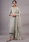Sequinned Cotton Silk Aline Suit in Dusty Green
