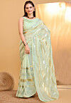 Sequinned Georgette Saree in Light Green