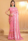 Sequinned Georgette Saree in Pink