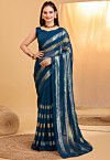 Sequinned Georgette Saree in Teal Blue