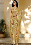 Sequinned Georgette Saree in Beige 