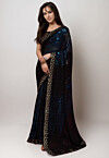 Sequinned Georgette Saree in Black and Blue