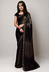 Sequinned Georgette Saree in Black and Golden