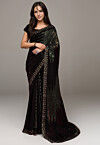 Sequinned Georgette Saree in Black and Green