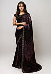Sequinned Georgette Saree in Black and Pink
