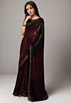 Sequinned Georgette Saree in Black and Red