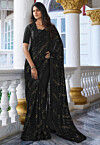 Sequinned Georgette Saree in Black