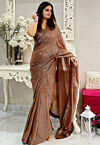 Sequinned Georgette Saree in Brown