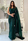 Sequinned Georgette Saree in Dark Green