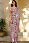 Sequinned Georgette Saree in Dusty Rose Pink