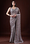Sequinned Georgette Saree in Grey