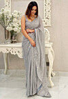 Sequinned Georgette Saree in Grey