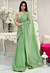 Sequinned Georgette Saree in Light Green