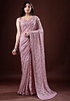 Sequinned Georgette Saree in Light Purple