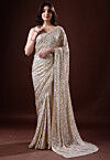 Sequinned Georgette Saree in Off White