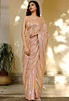 Sequinned Georgette Saree in Peach
