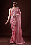 Sequinned Georgette Saree in Pink