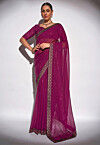 Sequinned Georgette Saree in Purple