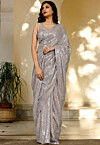 Sequinned Georgette Saree in Silver