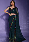 Sequinned Georgette Saree in Teal Blue