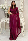 Sequinned Georgette Saree in Wine