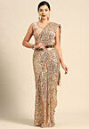 Sequinned Georgette Scalloped Saree in Beige