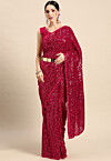 Sequinned Georgette Scalloped Saree in Fuchsia