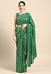 Sequinned Georgette Scalloped Saree in Green
