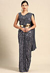 Sequinned Georgette Scalloped Saree in Grey