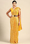 Sequinned Georgette Scalloped Saree in Yellow