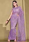 Sequinned Lycra(Elastane) Saree in Light Purple