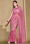 Sequinned Lycra(Elastane) Saree in Pink