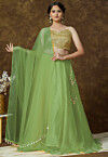 Sequinned Organza Lehenga in Green